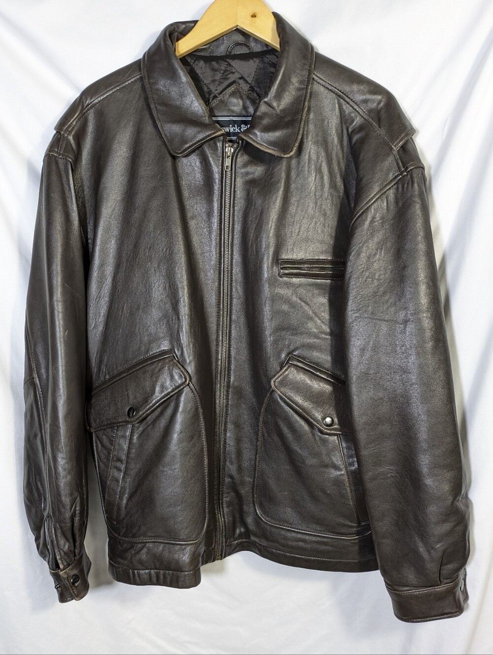Preswick and Moore Men's Brown Leather Quilted Bomber Jacket Soft Sz L